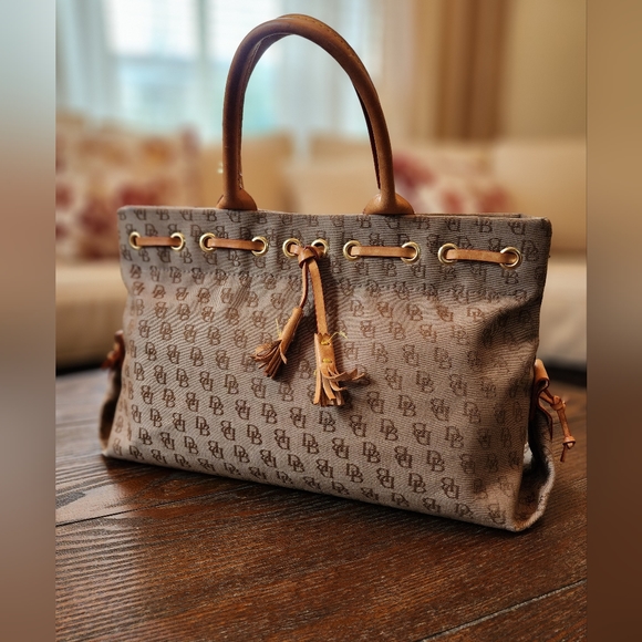 Dooney & Bourke Handbags - Dooney and Bourke Khaki Signature Monogram Tassel Tulip tote